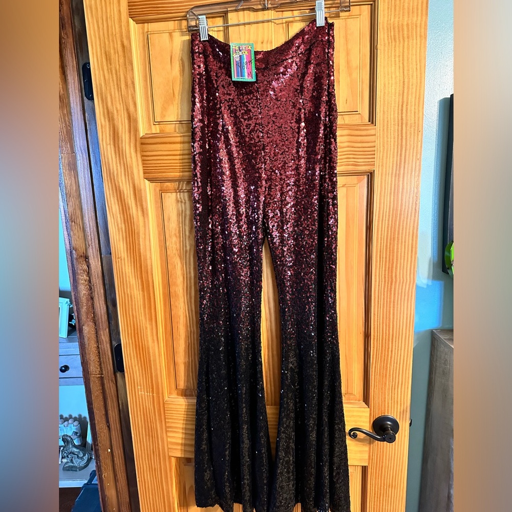 Sequin bell bottom pants